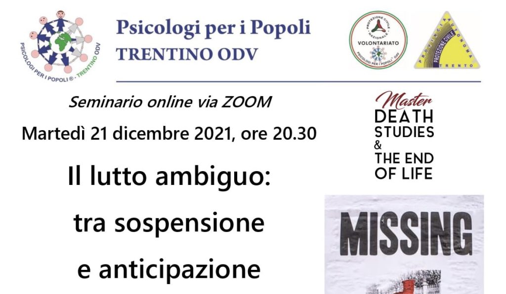 Il lutto per le persone scomparse. Seminario online